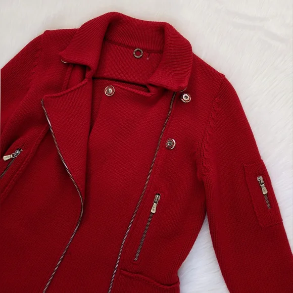 Anthropologie One Girl Who Red Wool Knit Sweater Moto Jacket | Size S - Picture 8 of 15